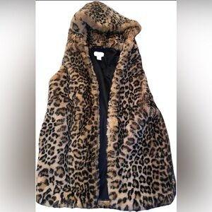 Leopard Vest Jacket with Pockets Winter Warm Cozy